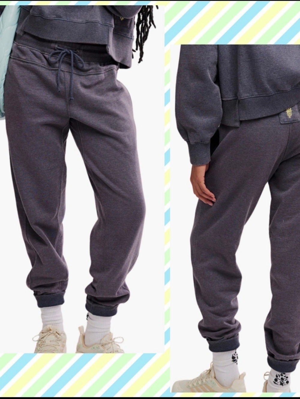 Free People FP Movement Undefeated jogger Sweatpants Tapered Leg Midnight Large
